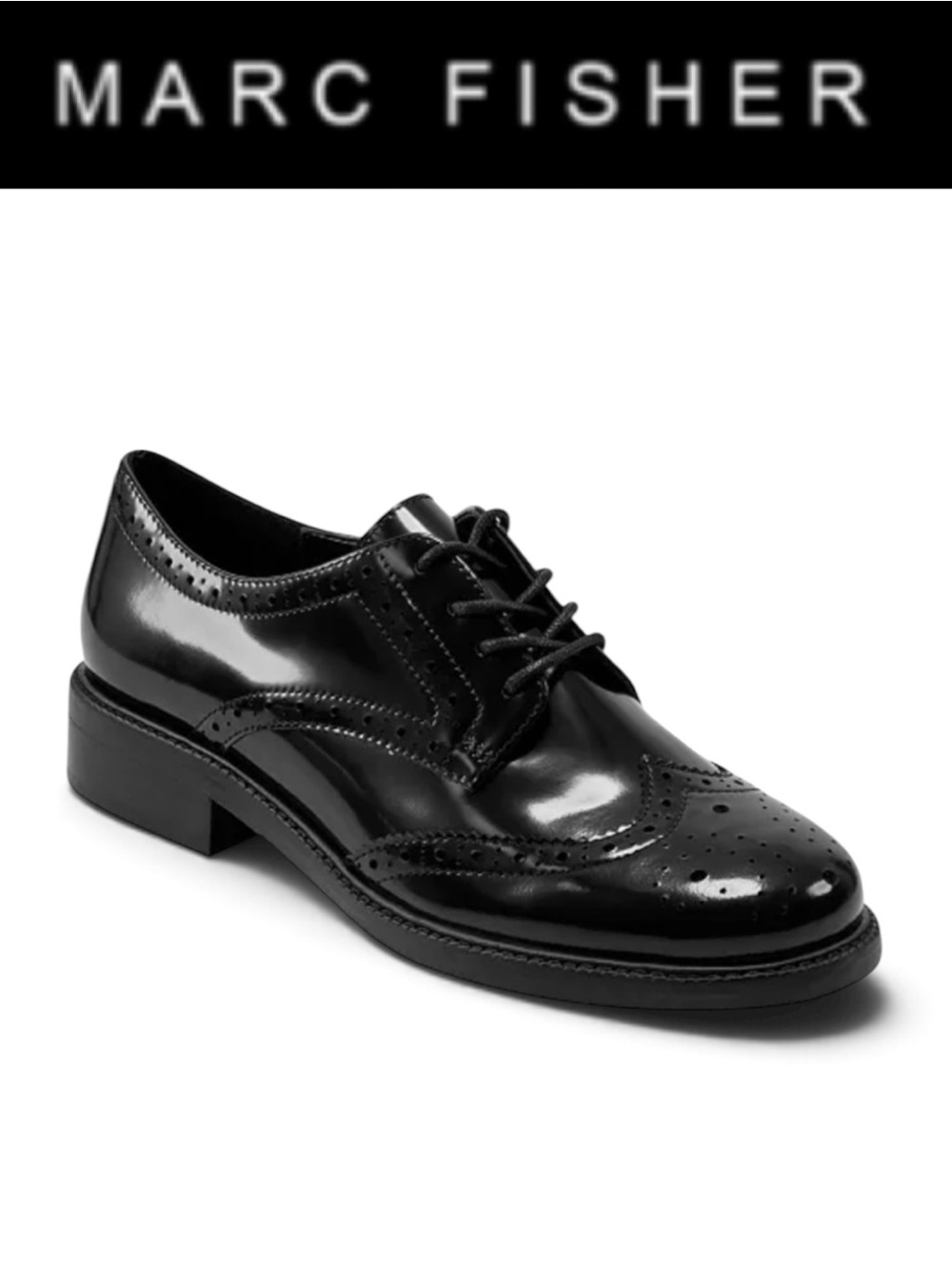 NIB MARC FISHER LTD WOMENS PERRIE BLACK WINGTIP DERBY OXFORDS LACE UP SIZE 10